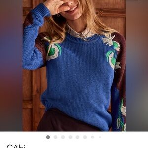 CAbi Blue and Brown Floral Women's Sweater